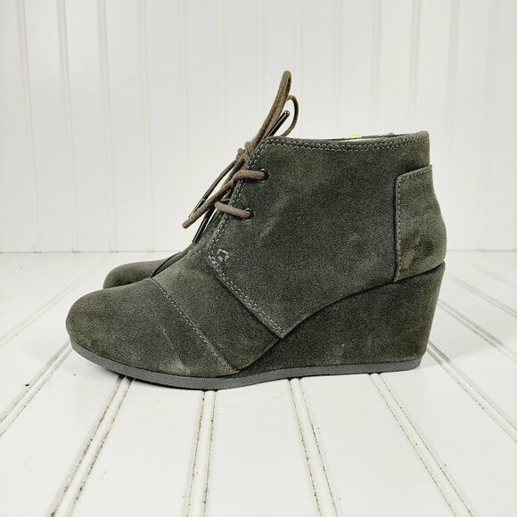 Toms Desert Grey Suede Leather Wedge Booties B135 - Picture 1 of 11